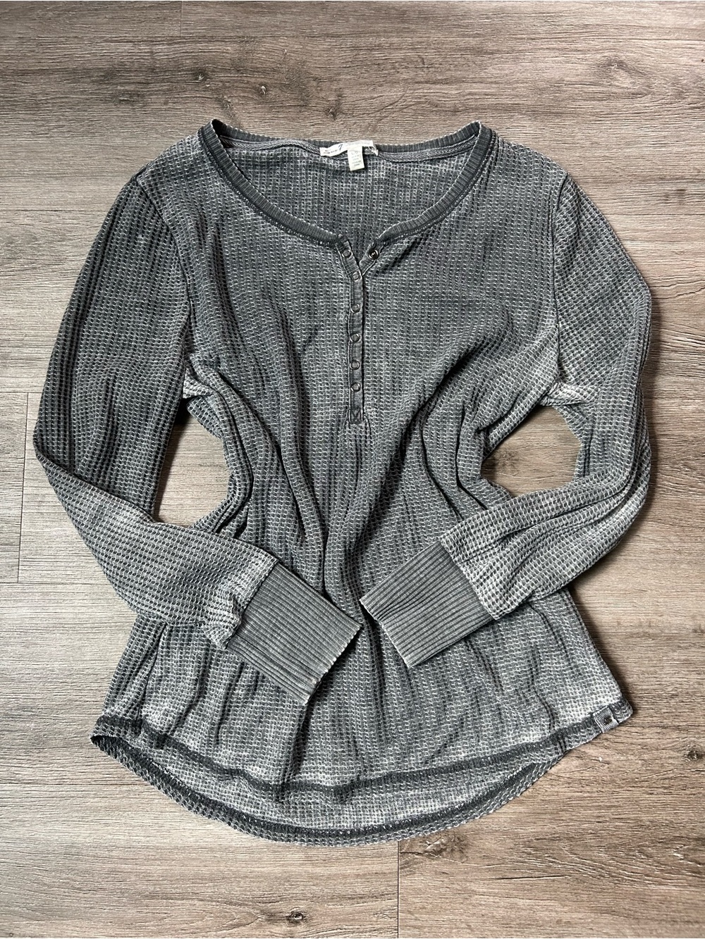 Grunge Seven7 Waffle Henley Women’s L Cotton Blend Long Sleeve Pullover Gray